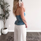 Denim Dreams Strapless Peplum Top