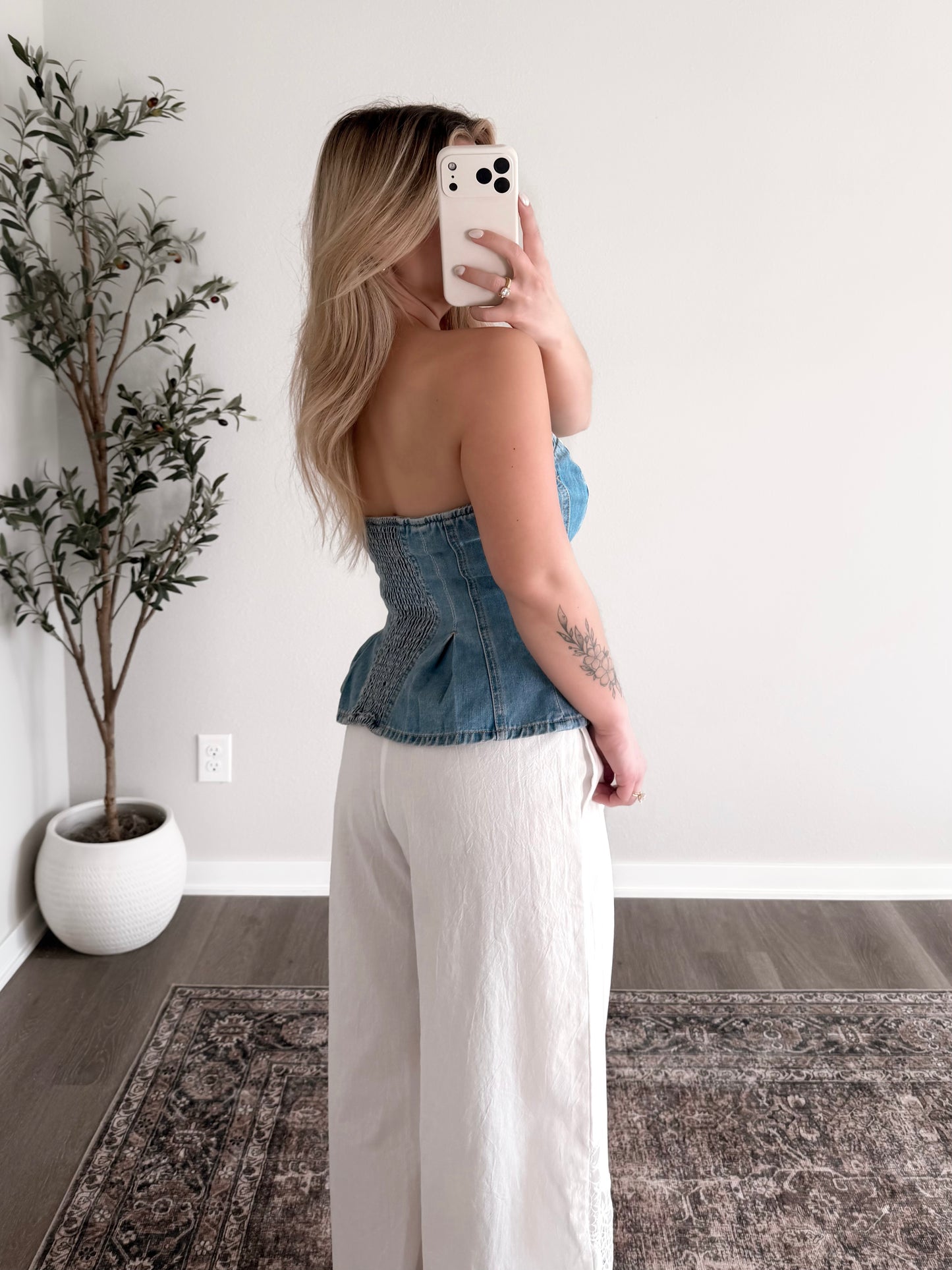 Denim Dreams Strapless Peplum Top