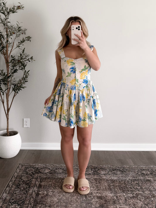 Lemon Hibiscus Floral Romper