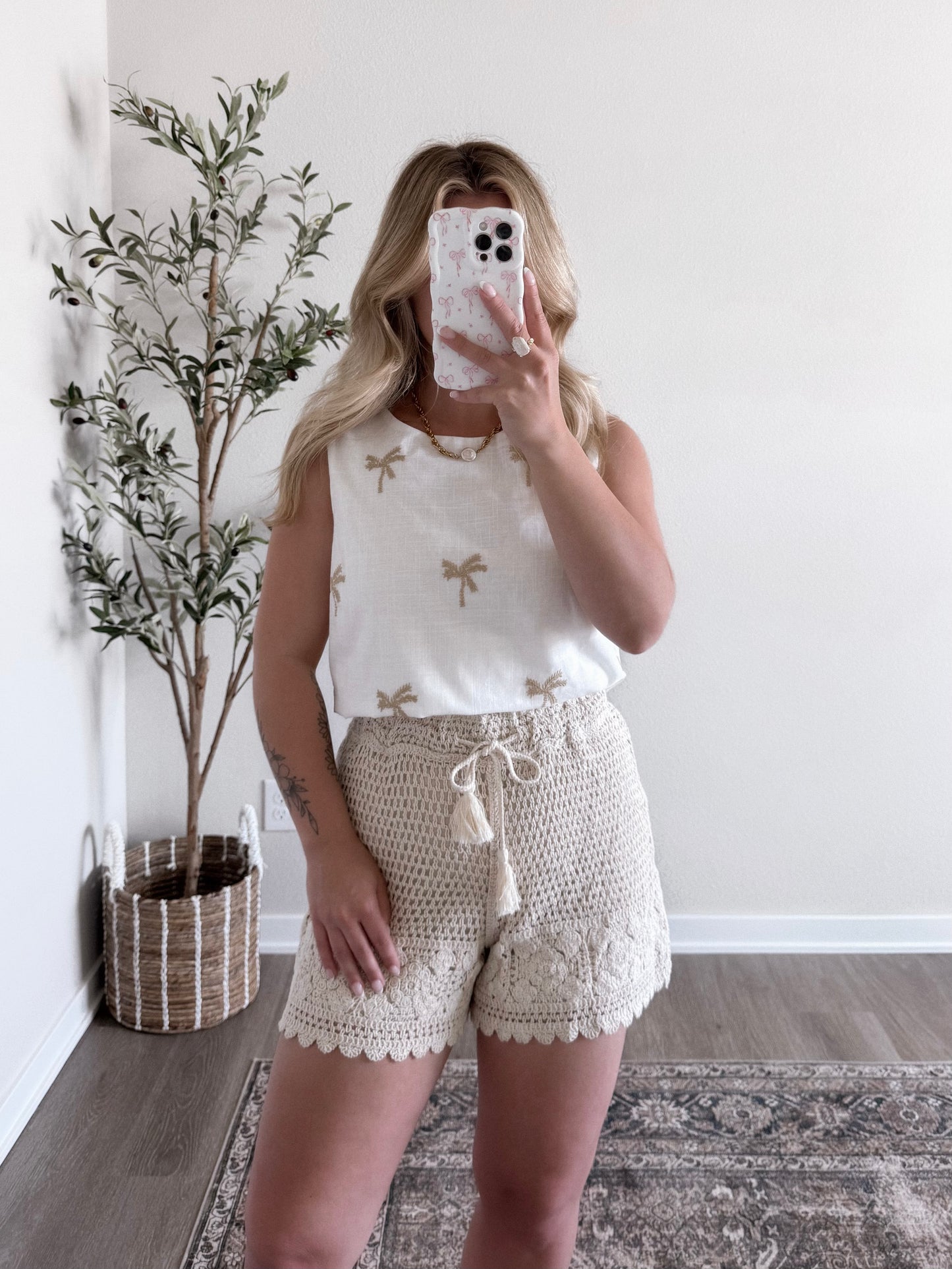 Neutral Palm Embroidered Tank
