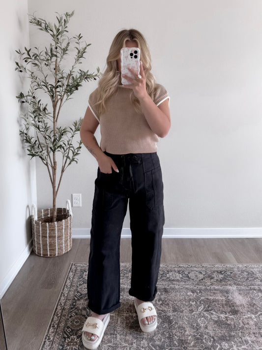Janey High Waisted Barrel Jean / Black