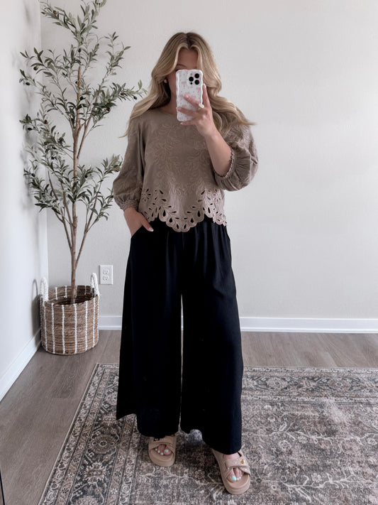 Elle Linen Wide Leg Pant / Black (est ship date 5.27)