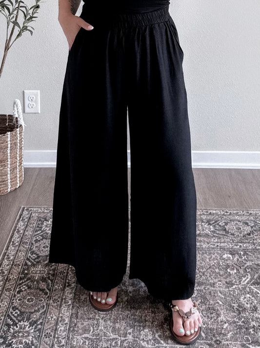 Elle Linen Wide Leg Pant / Black (est ship date 5.27)