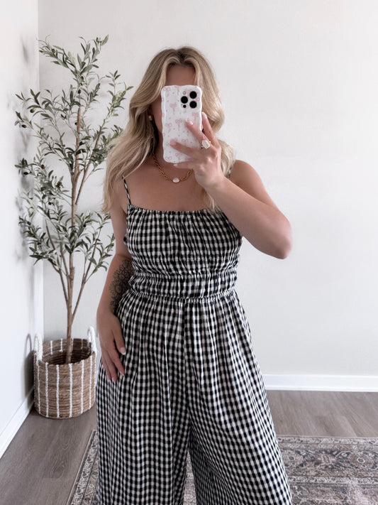 Backyard Gingham Wide Leg Jumpsuit / Black