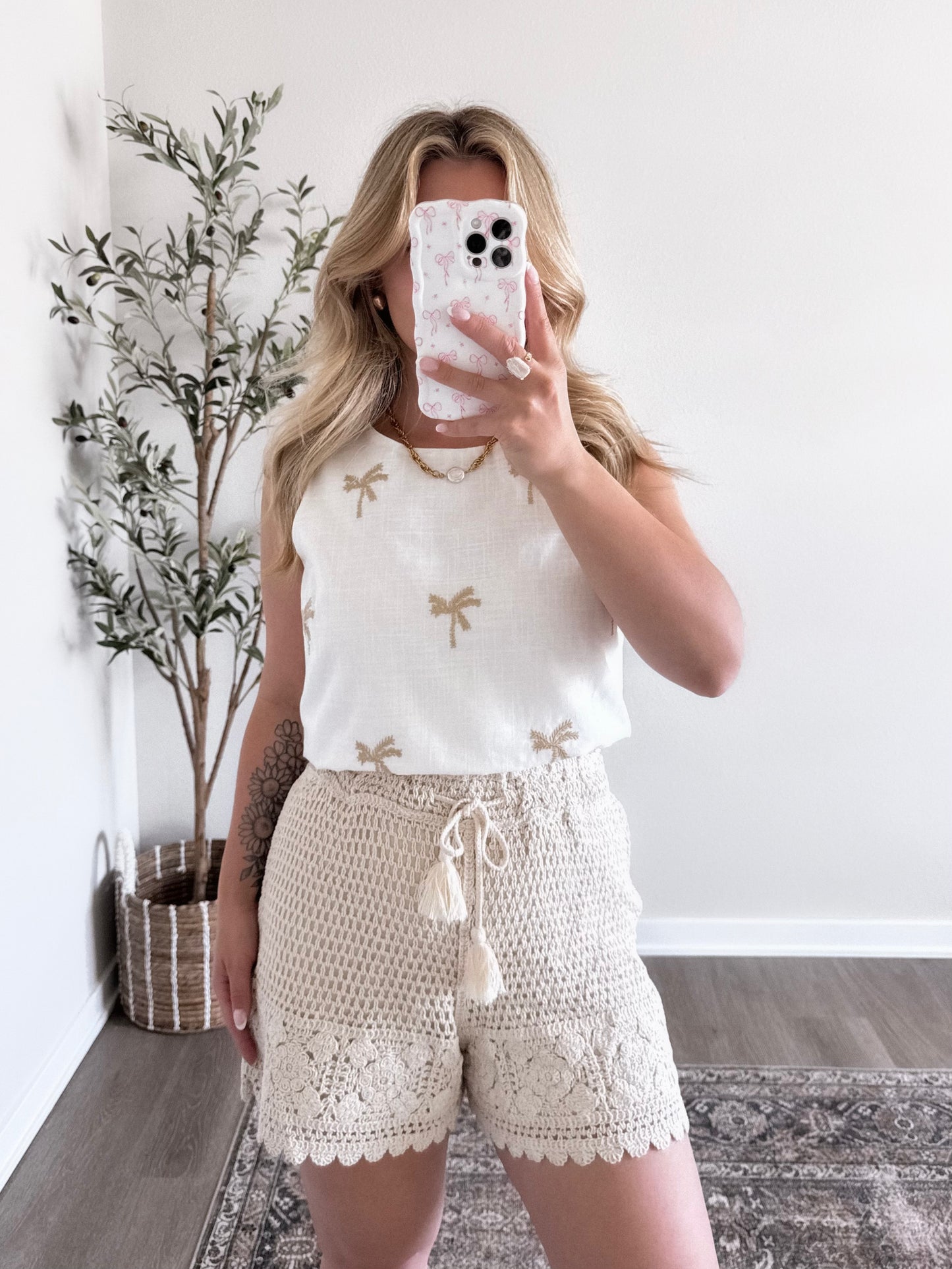 Neutral Palm Embroidered Tank