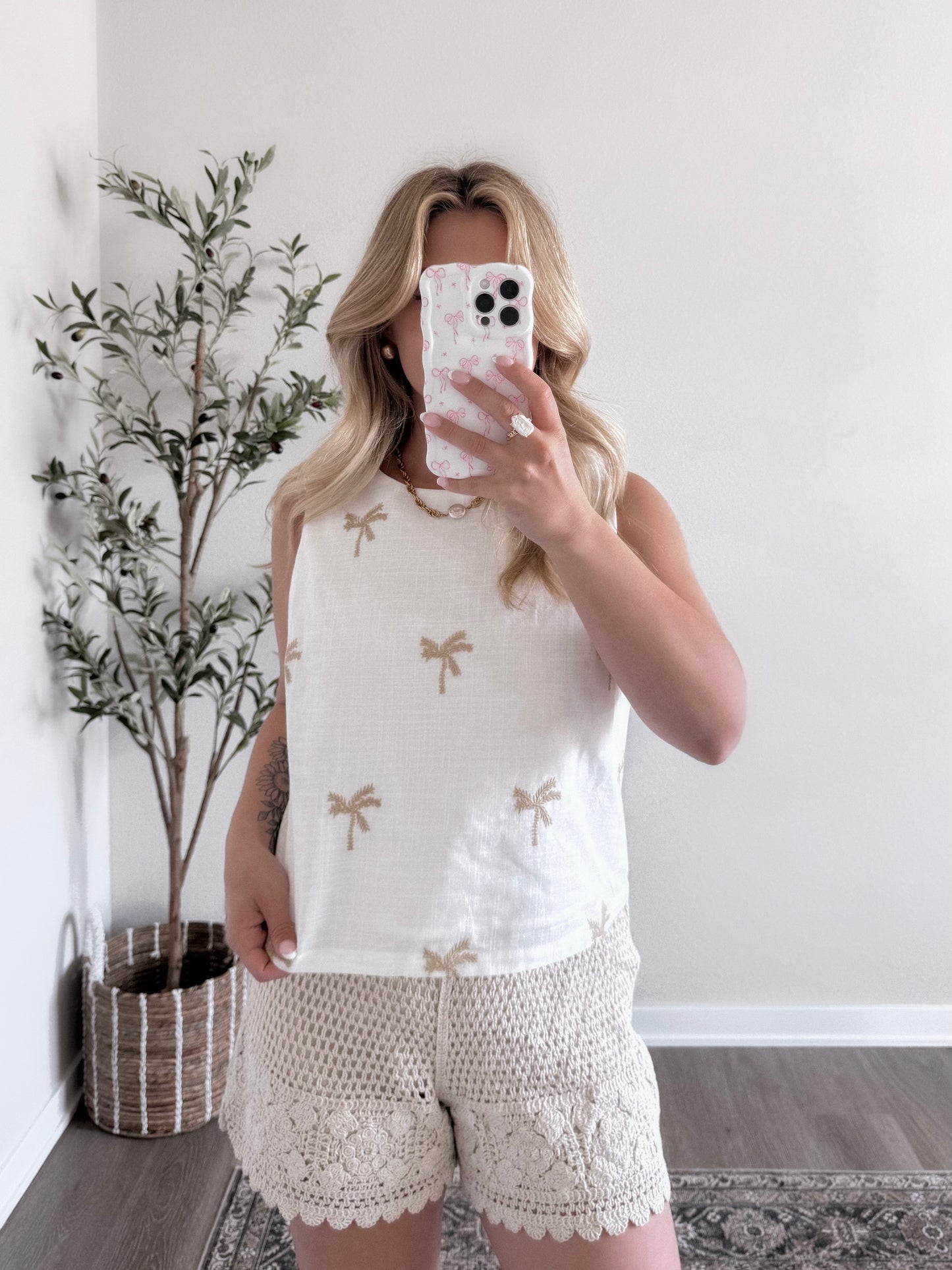 Neutral Palm Embroidered Tank