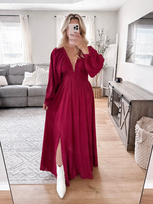 Cherry Merlot Maxi Dress Final Sale