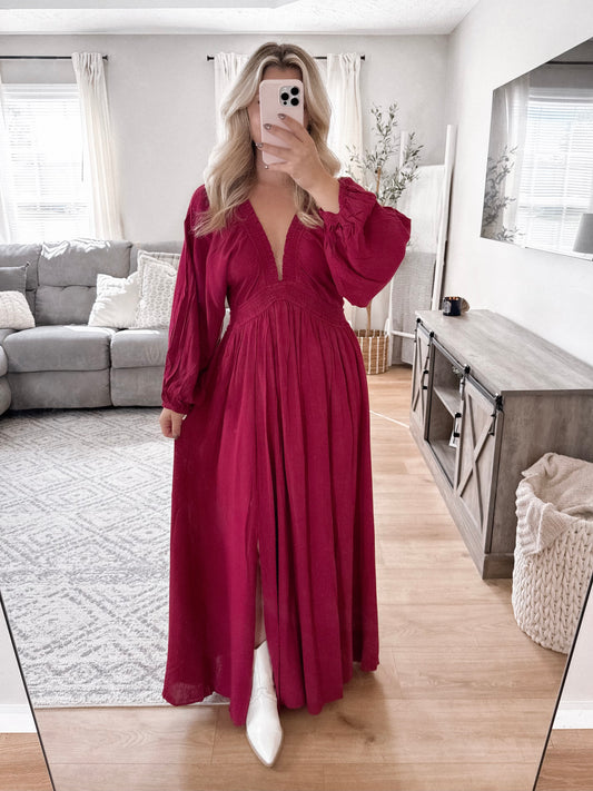 Cherry Merlot Maxi Dress Final Sale