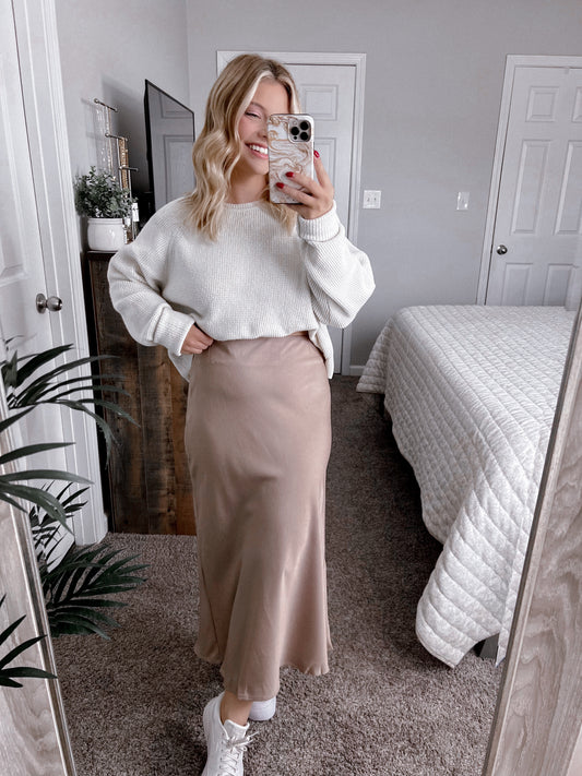 Sweet And Chic Satin Midi Skirt Final Sale