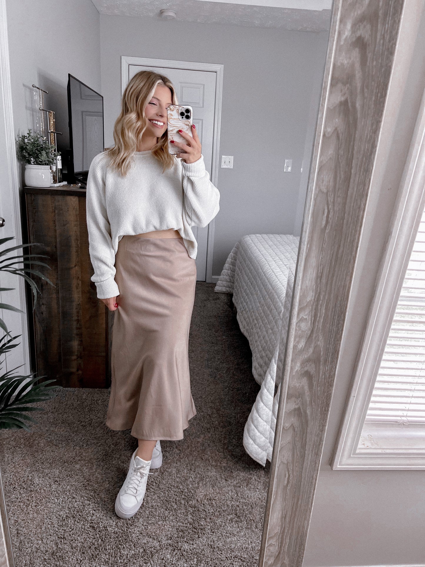 Sweet And Chic Satin Midi Skirt Final Sale