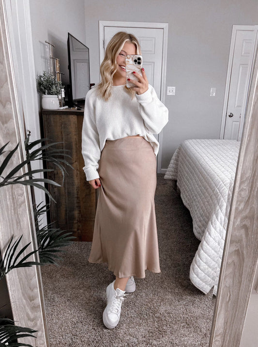 Sweet And Chic Satin Midi Skirt Final Sale