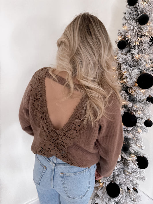 Crochet Lace Cross Back Sweater