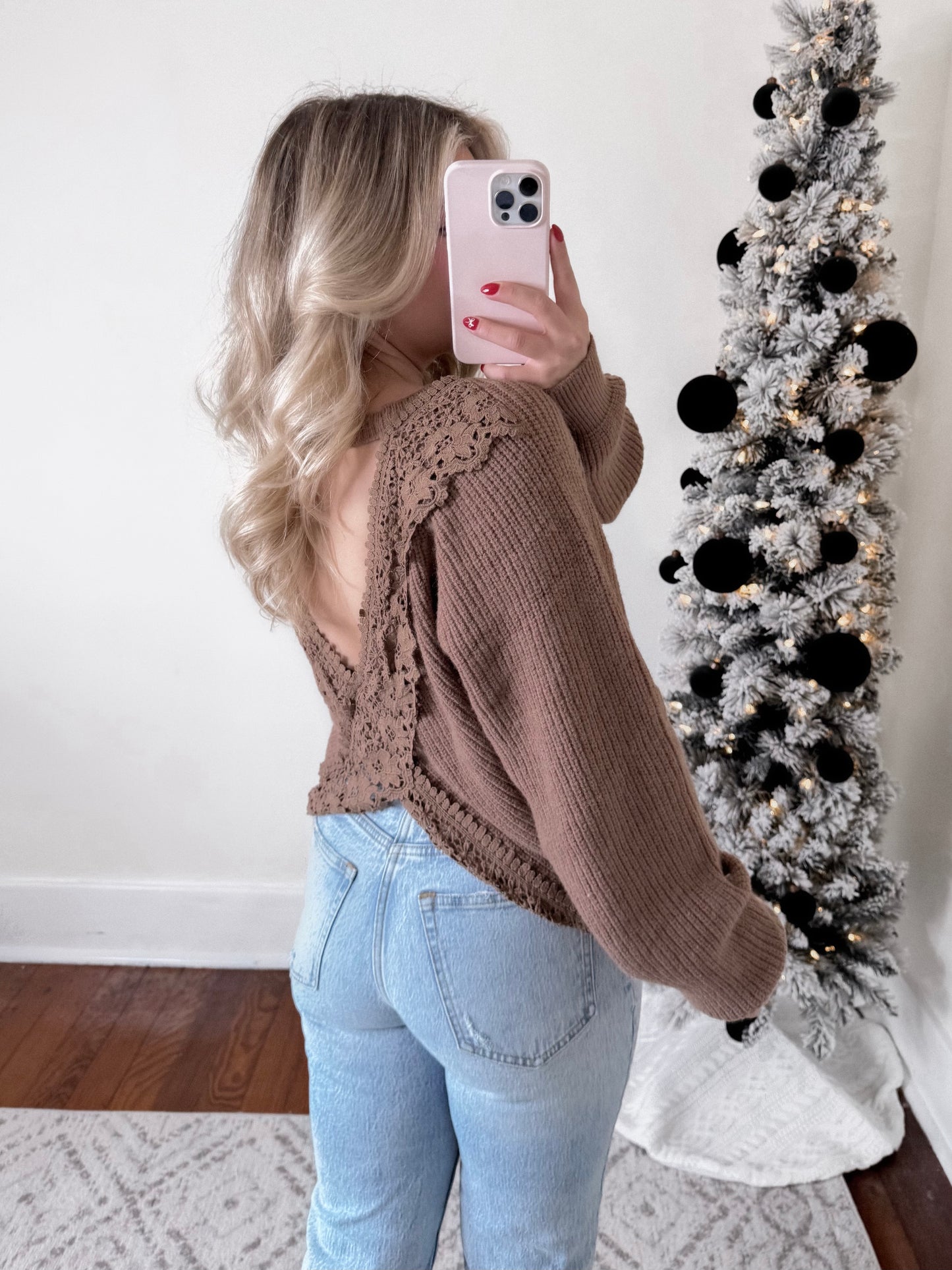 Crochet Lace Cross Back Sweater