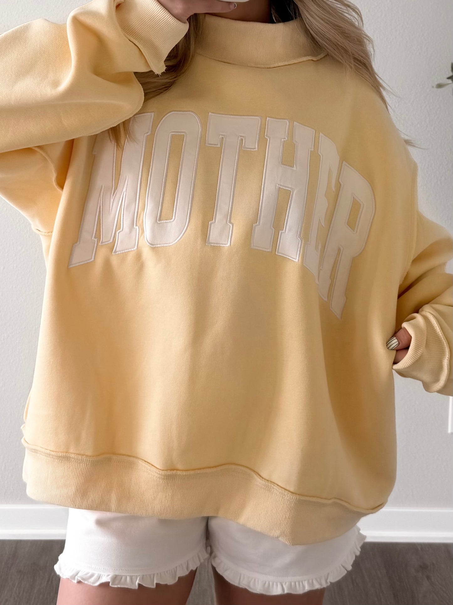 "Mother" Oversized Mockneck Pullover (Restocking Mid June)