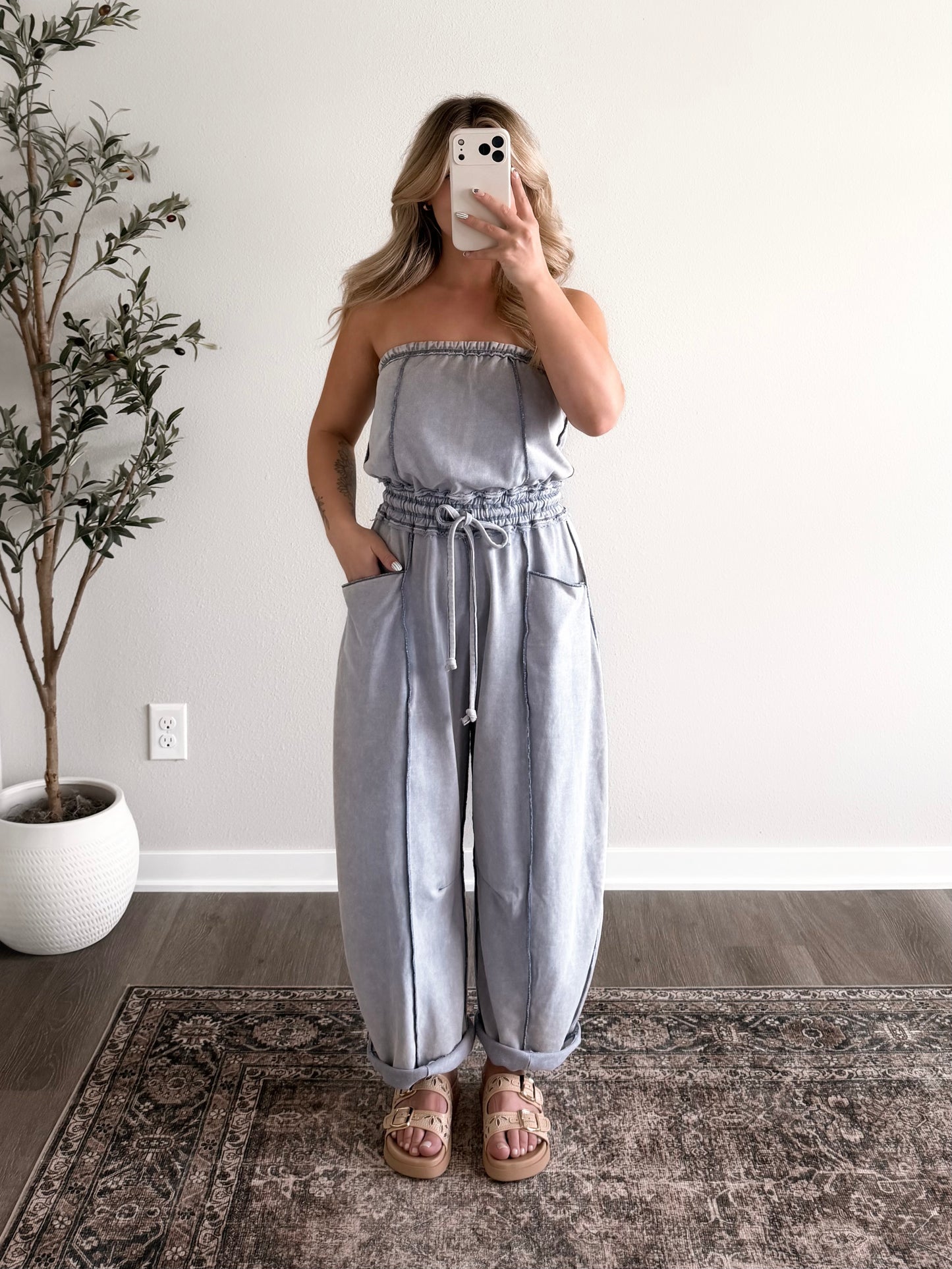 Lounge Line Barrel Jumpsuit (Restocking Mid Aug)