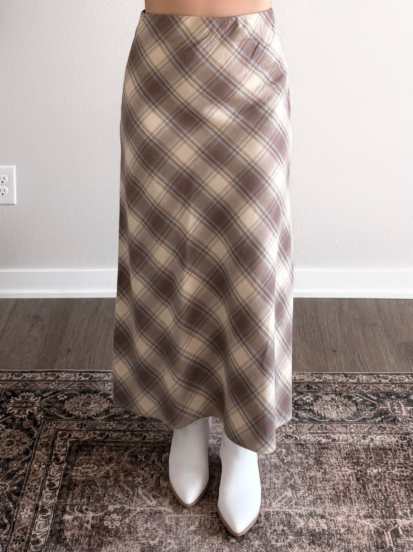 Oakwood Plaid Midi Skirt (Restocking End of August)