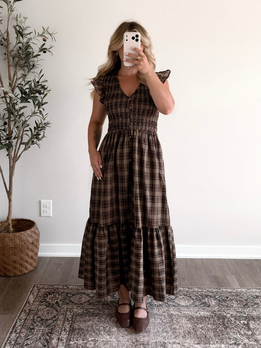 Open Acre Plaid Midi Dress