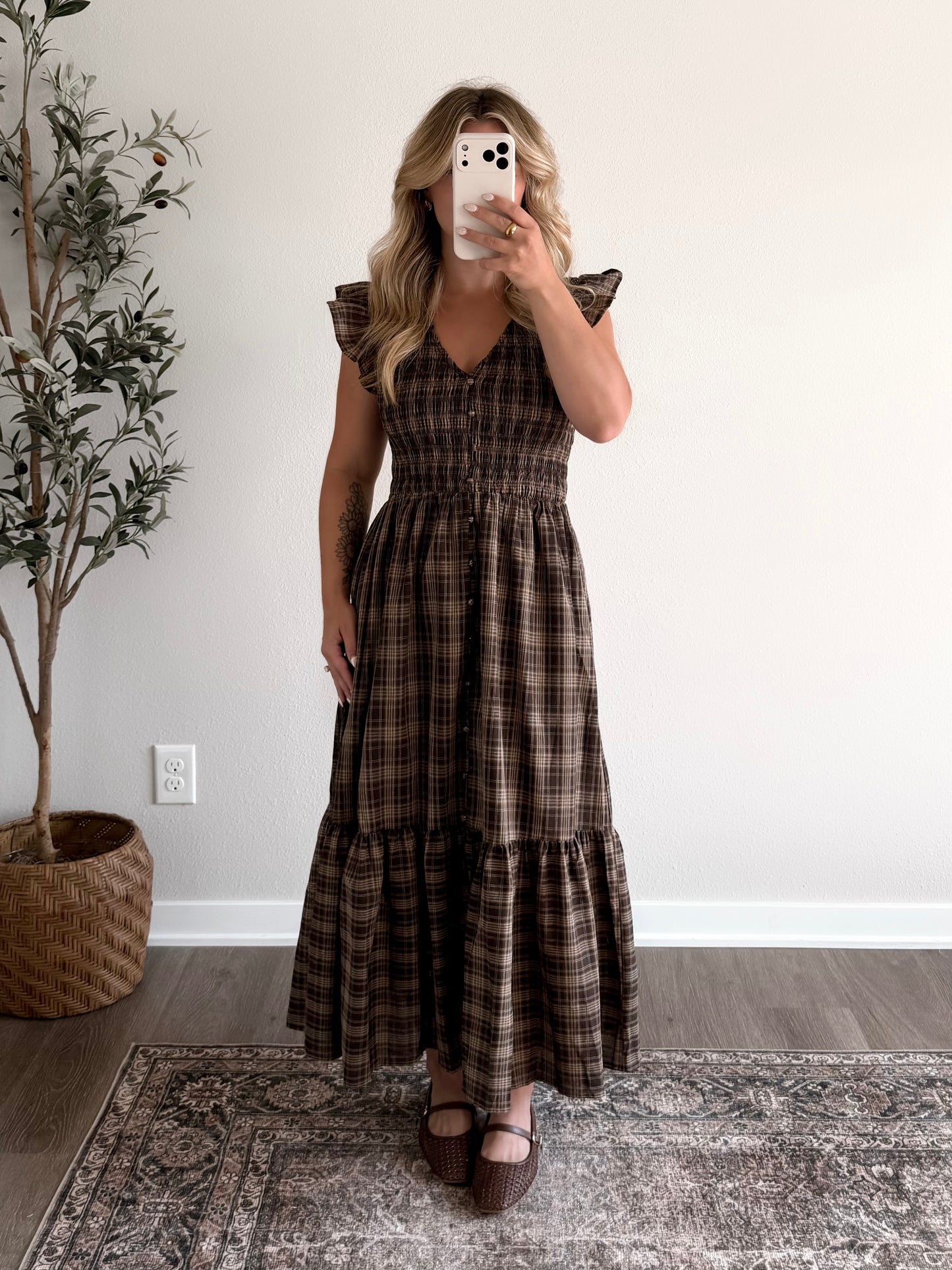 Open Acre Plaid Midi Dress