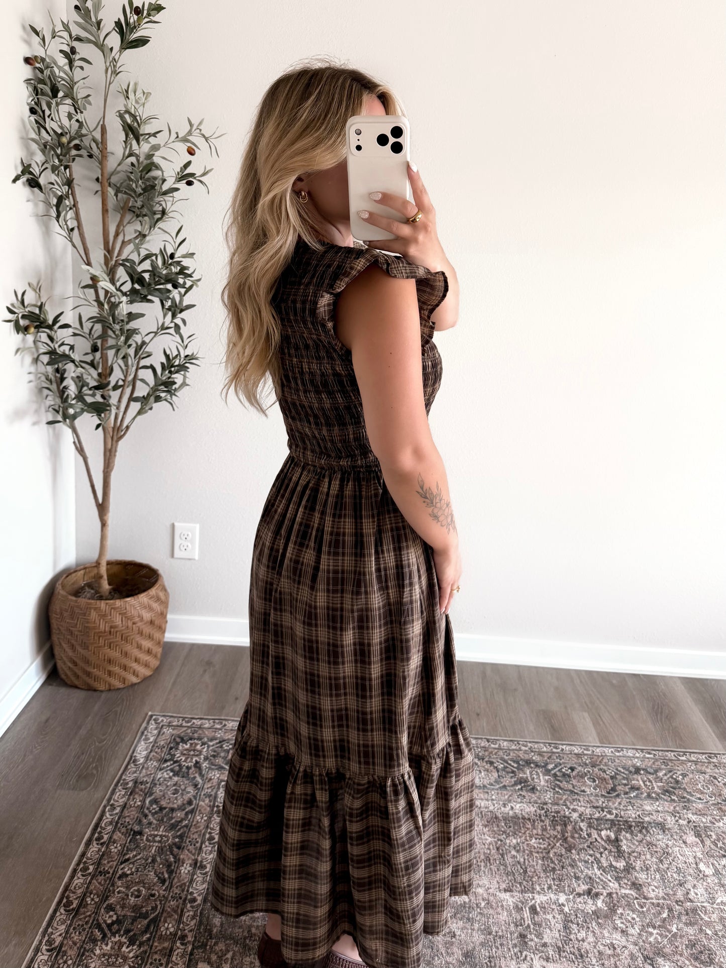 Open Acre Plaid Midi Dress