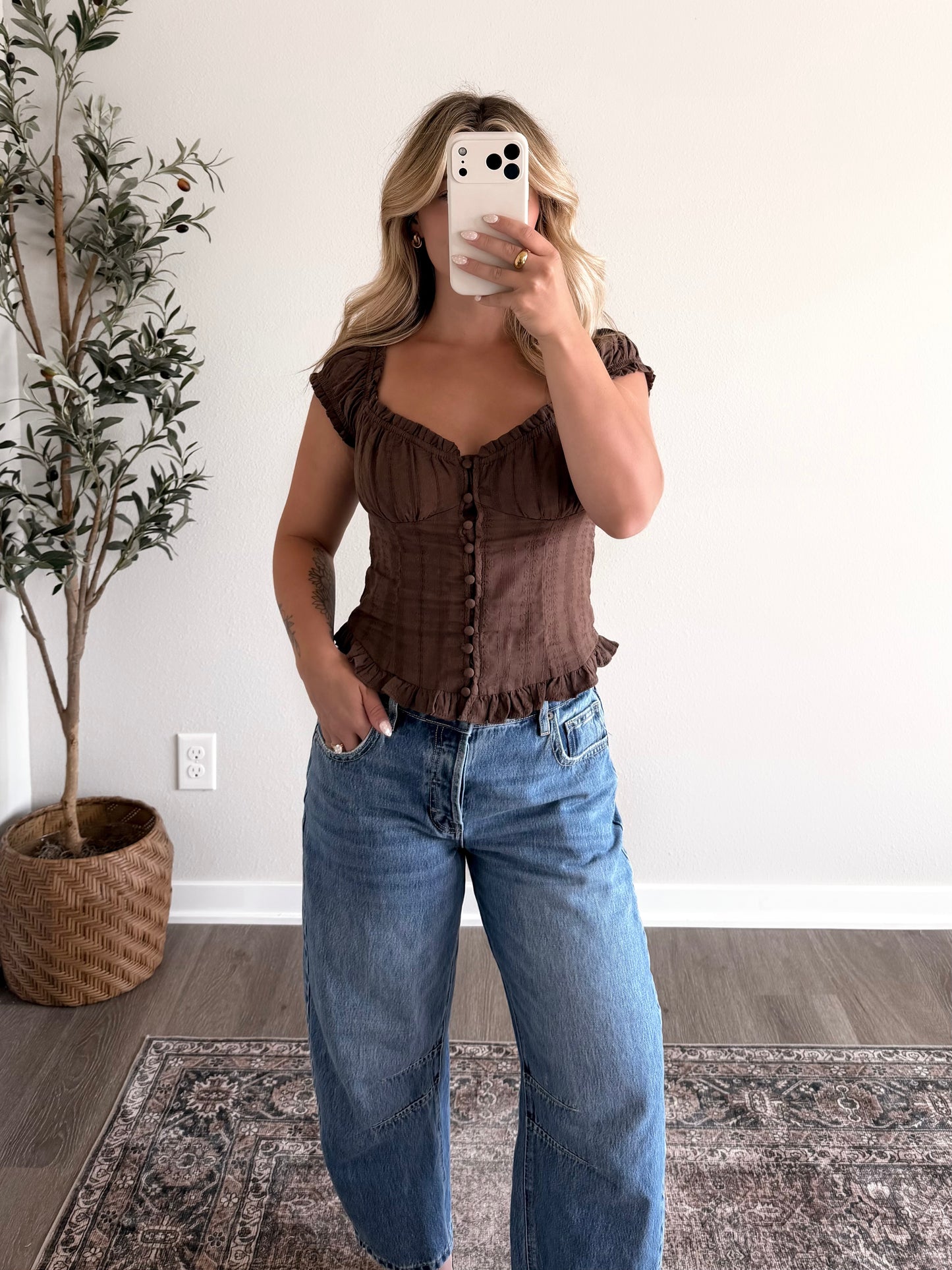 Monti Button Down Top / Brown (PREORDER EST SHIP 7.27)