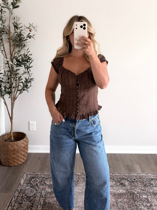 Monti Button Down Top / Brown (PREORDER EST SHIP 7.27)