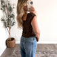 Monti Button Down Top / Brown (PREORDER EST SHIP 7.27)