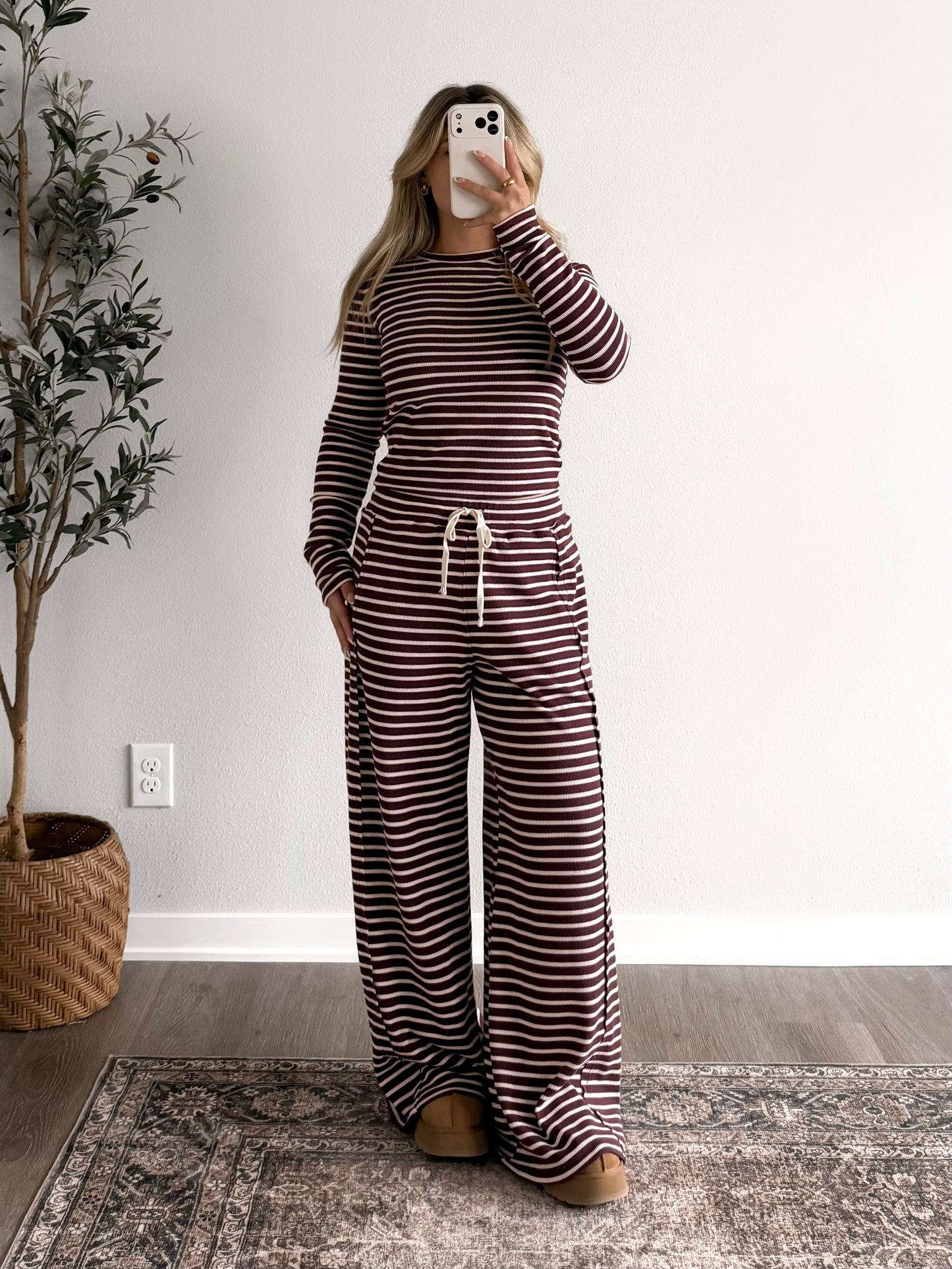 Dark Cherry Stripe Lounge Set