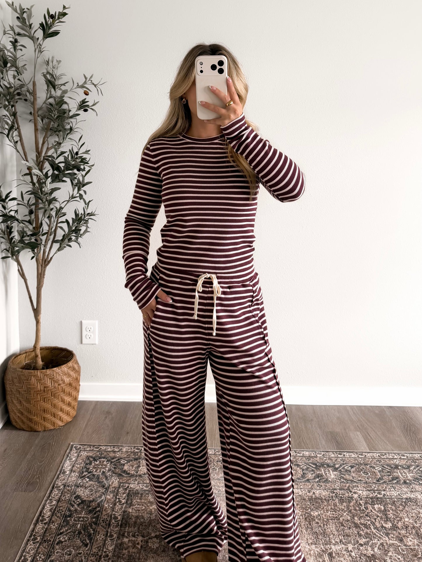 Dark Cherry Stripe Lounge Set