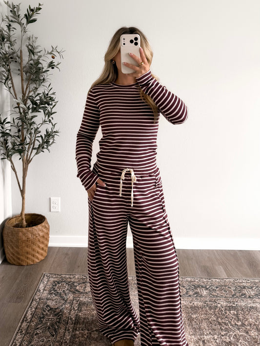 Dark Cherry Stripe Lounge Set