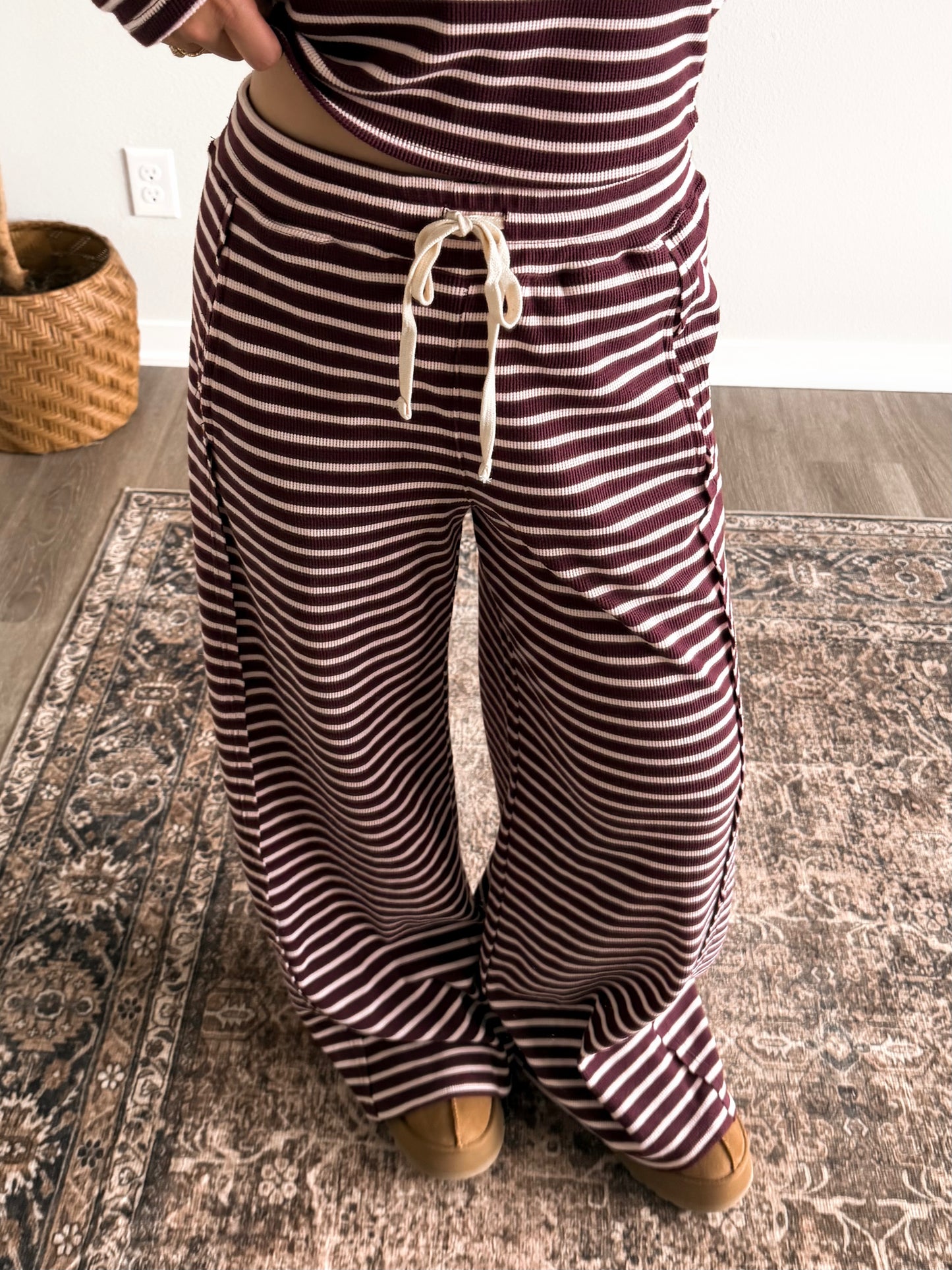 Dark Cherry Stripe Lounge Set