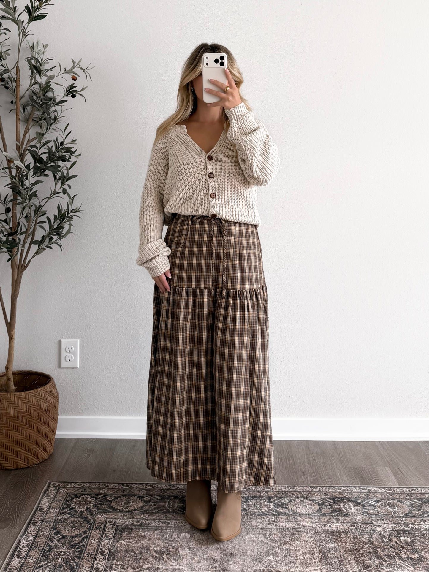 Toasted Pecan Plaid Maxi Skirt