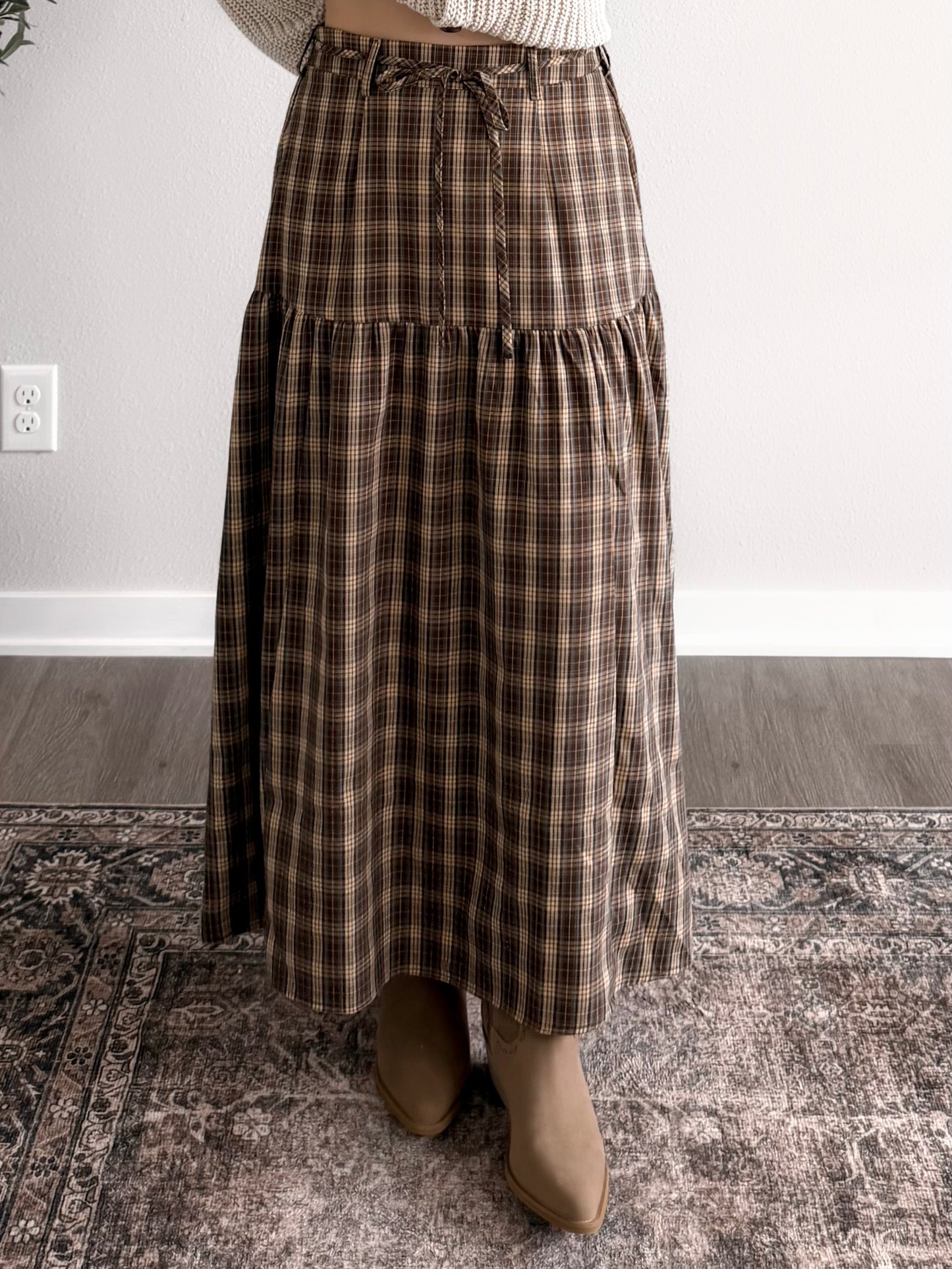 Toasted Pecan Plaid Maxi Skirt