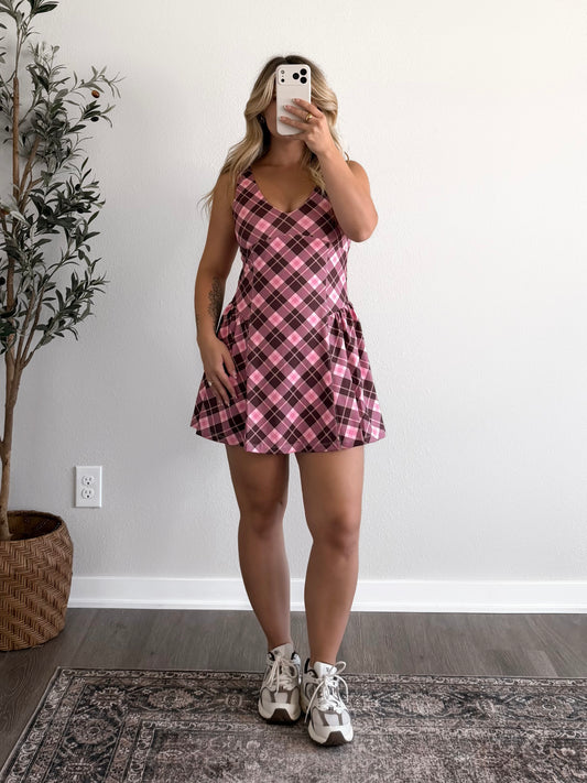 Campus Plaid Athleisure Dress / Brown-Pink