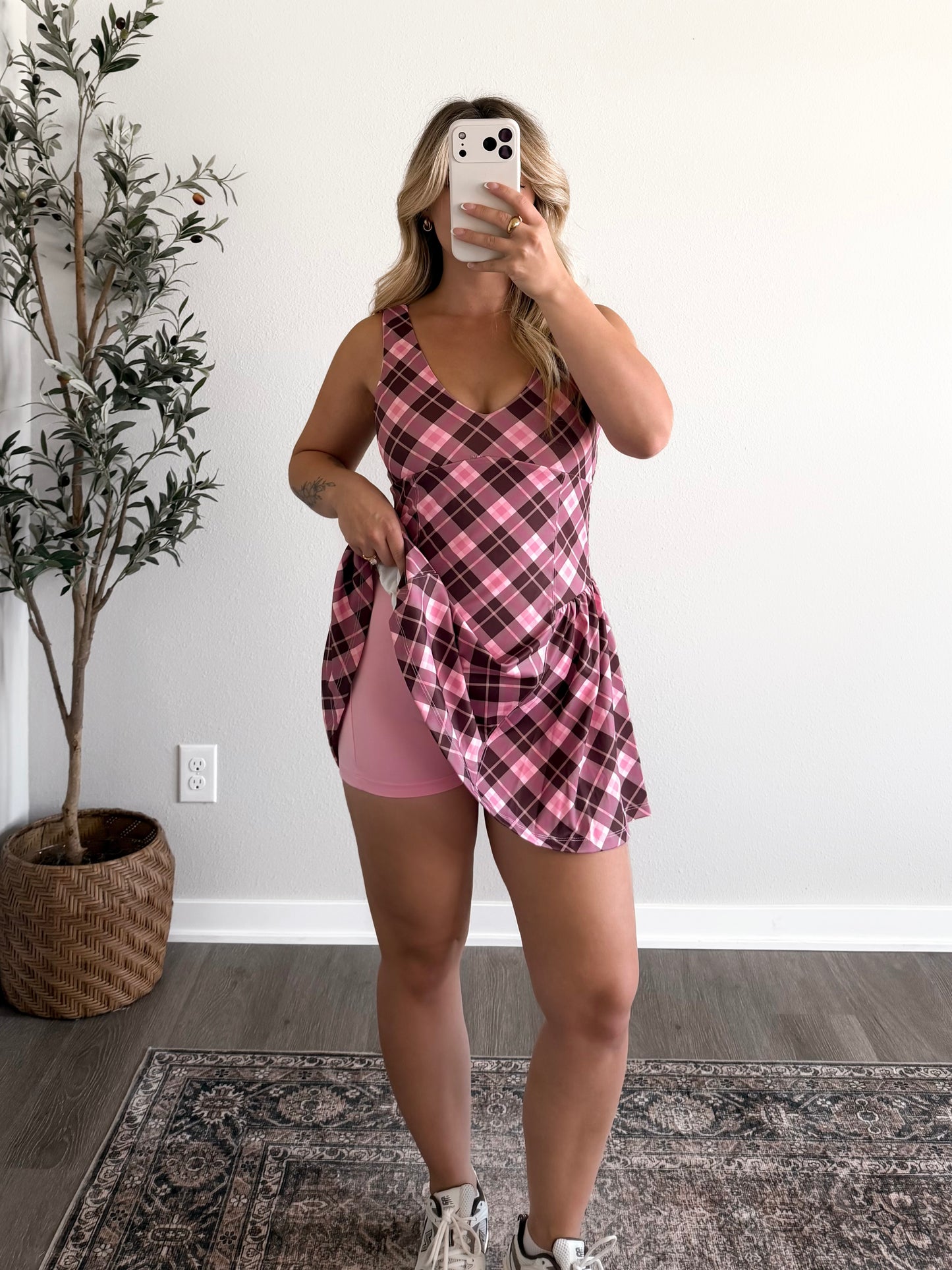 Campus Plaid Athleisure Dress / Brown-Pink