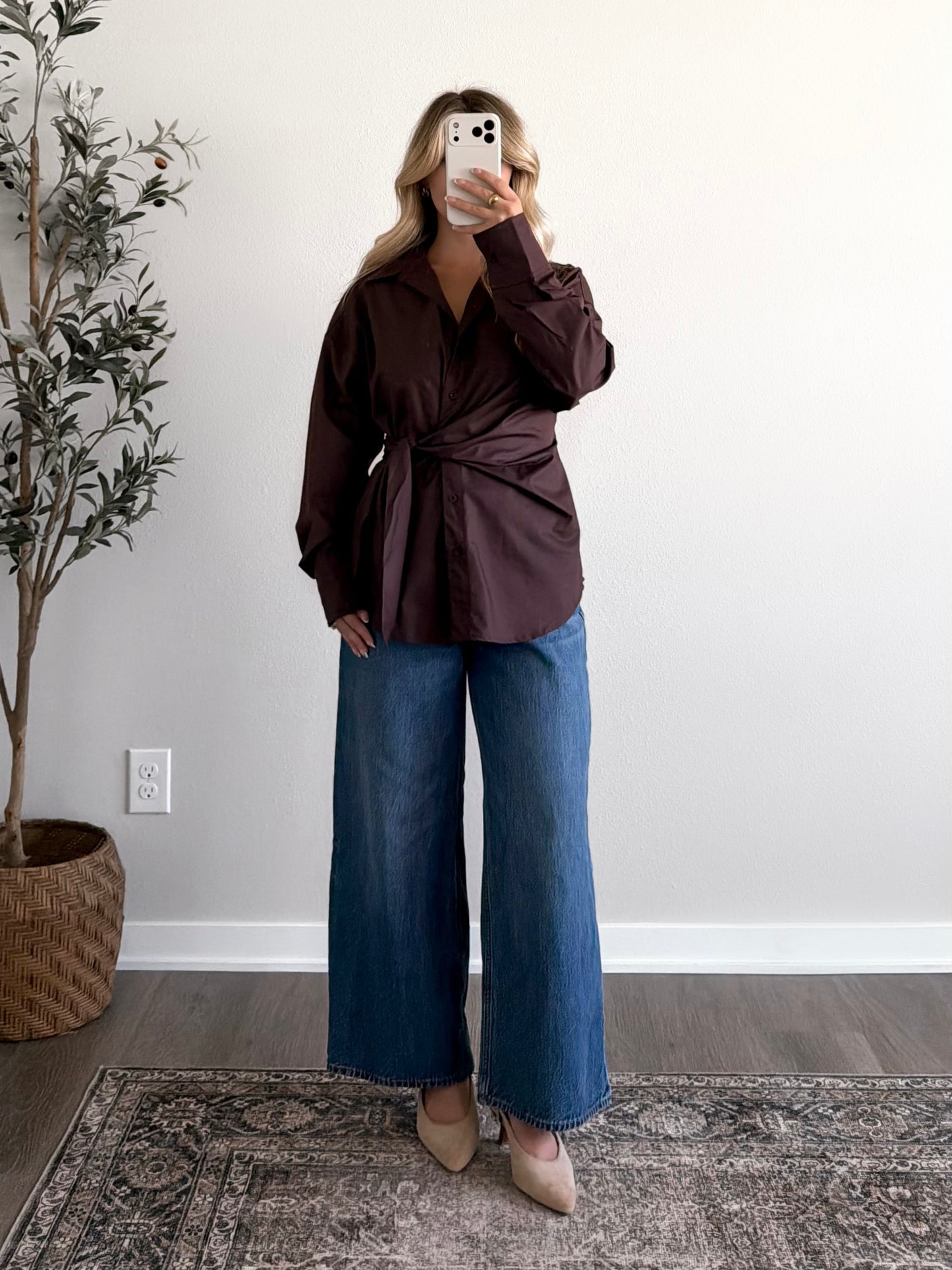 Plumwood Tie Front Button Top