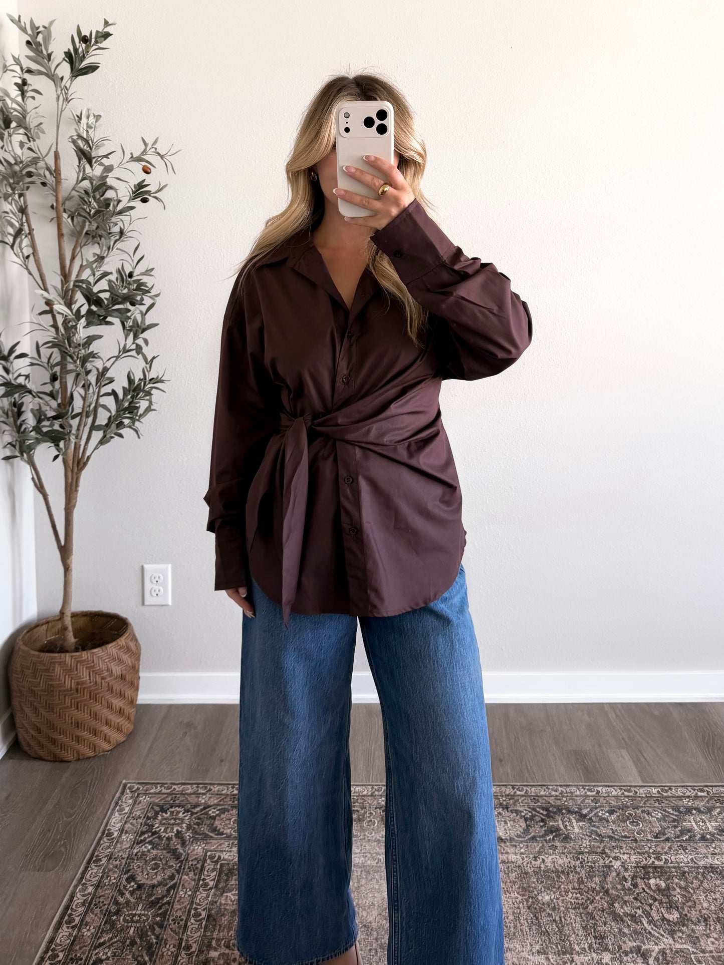 Plumwood Tie Front Button Top