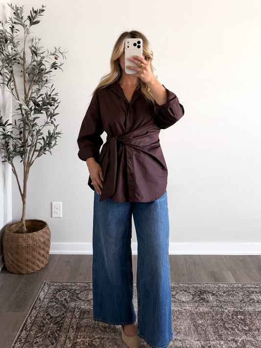 Plumwood Tie Front Button Top
