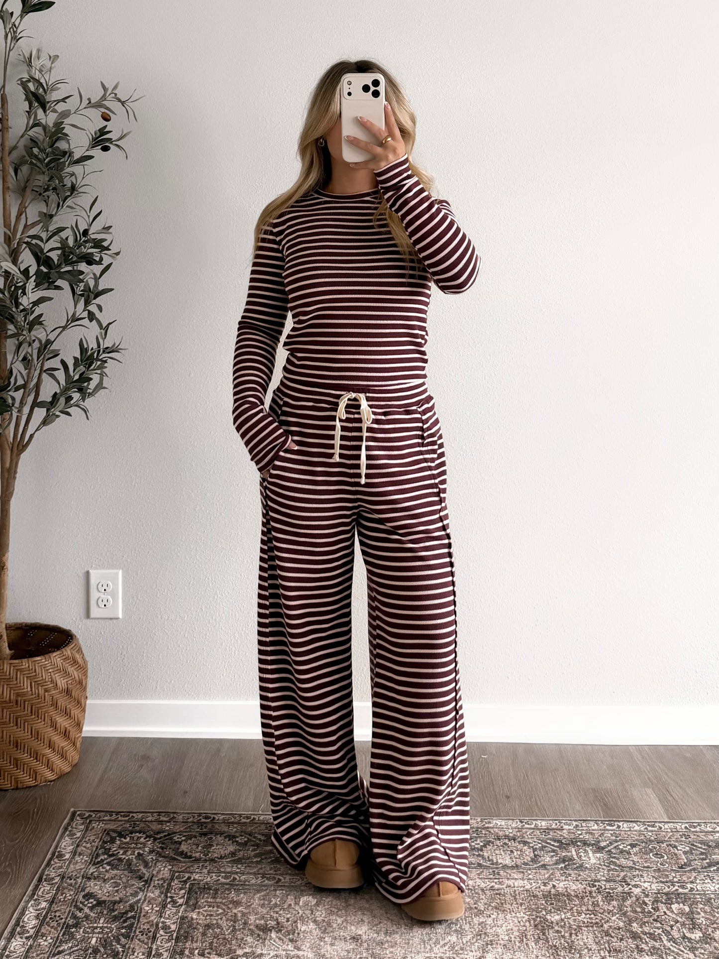 Dark Cherry Stripe Lounge Set