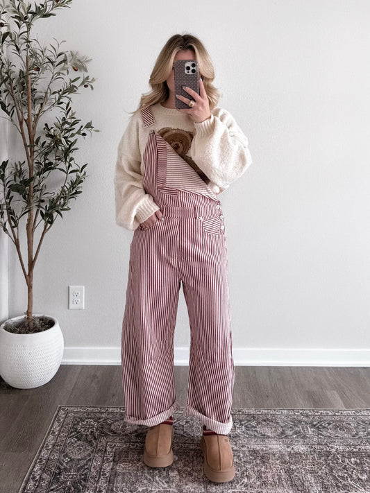 Cherrywood Striped Barrel Overalls