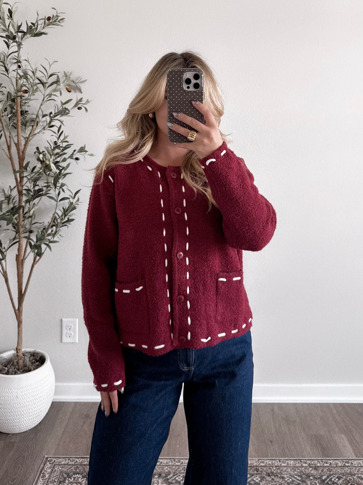Mulled Wine Button Down Sweater