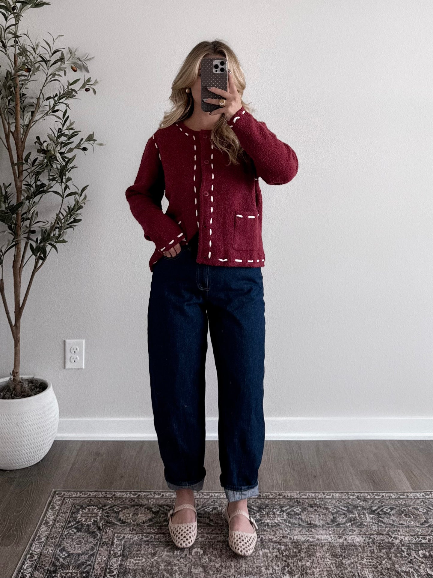 Mulled Wine Button Down Sweater