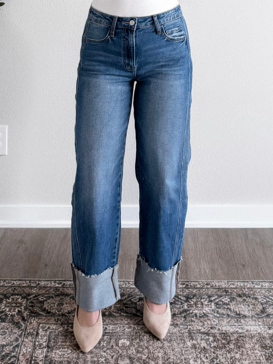 Charlie High Rise Cuffed Barrel Jean