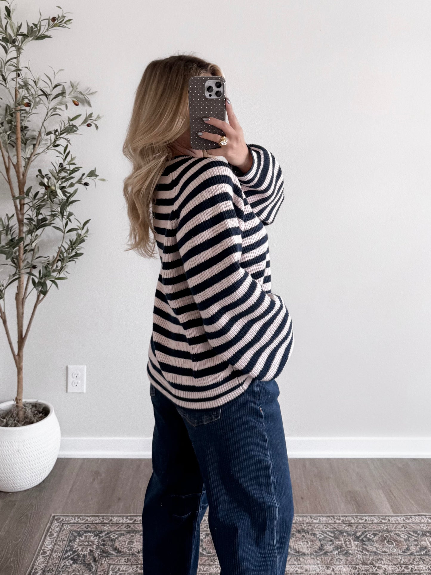 Juniper Button Down Striped Sweater / Blush-Navy