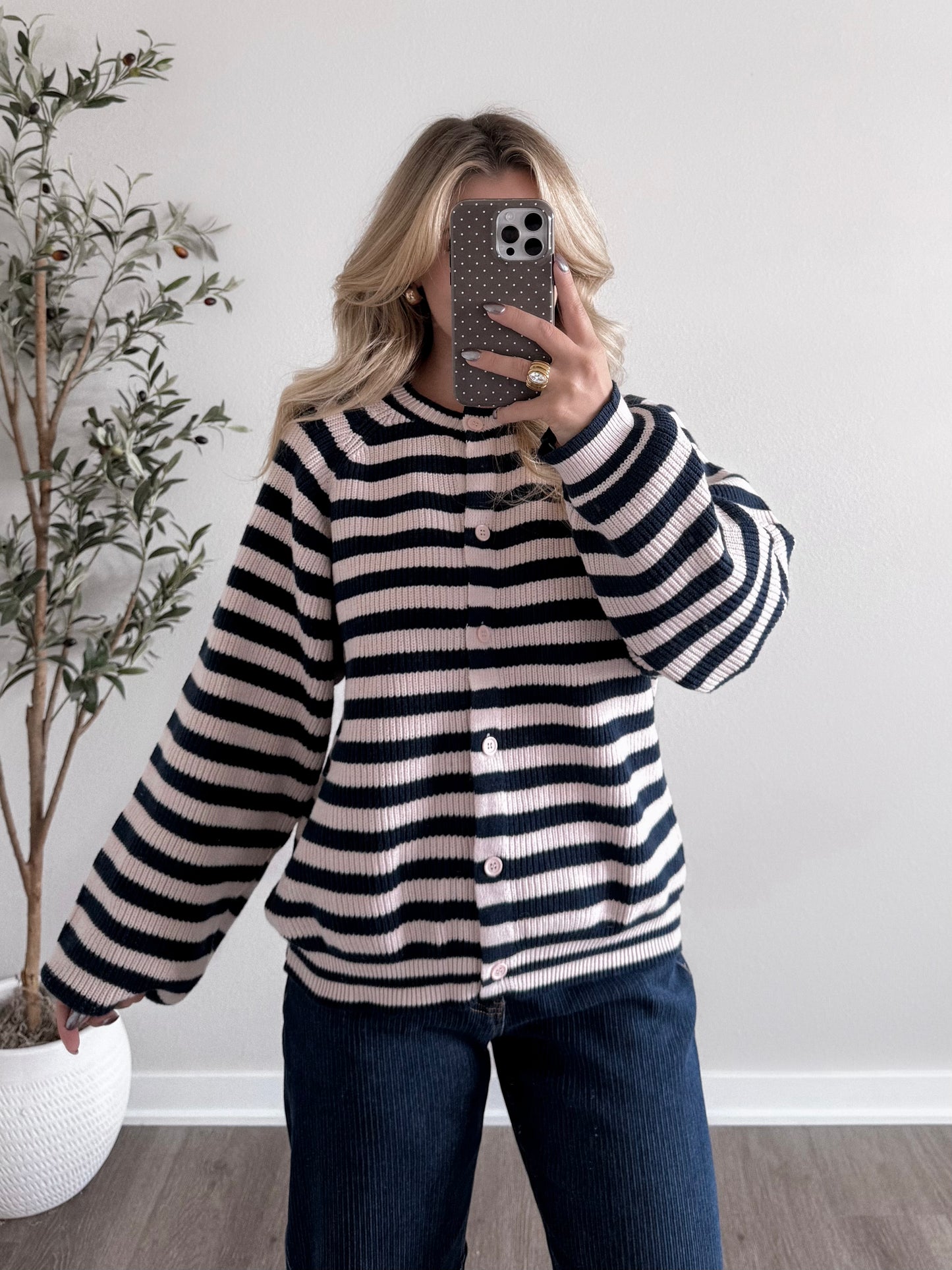 Juniper Button Down Striped Sweater / Blush-Navy