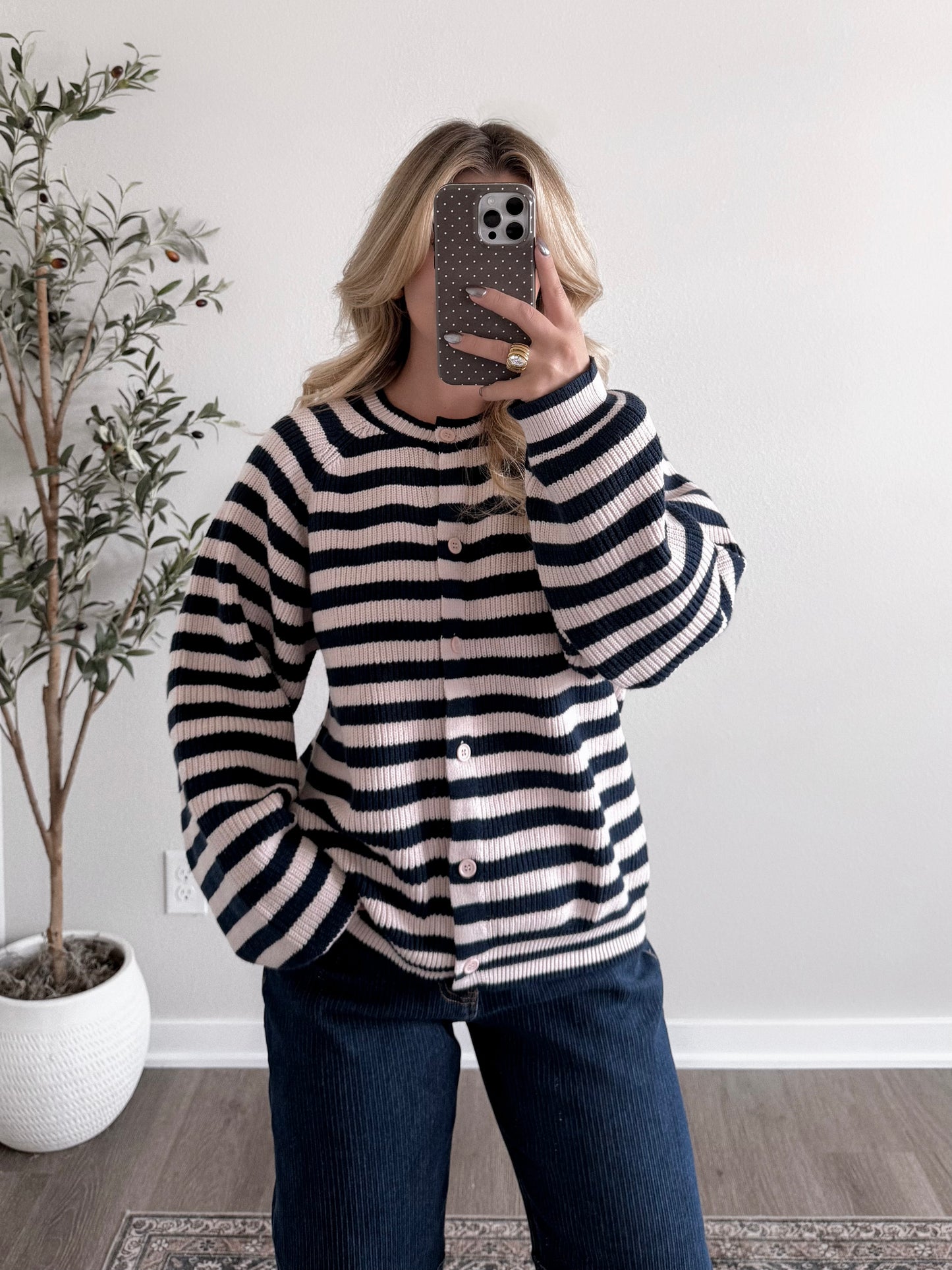 Juniper Button Down Striped Sweater / Blush-Navy