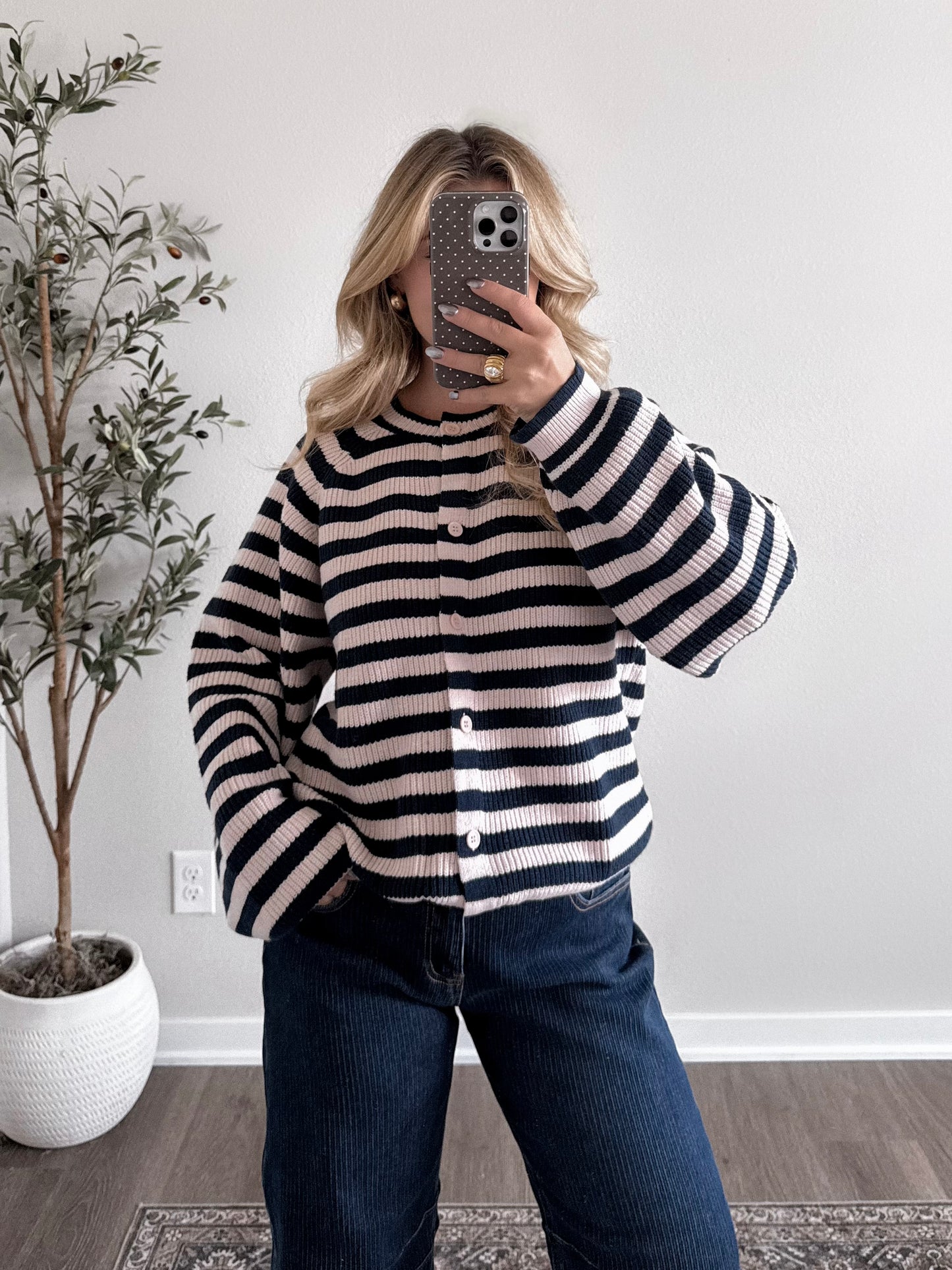 Juniper Button Down Striped Sweater / Blush-Navy
