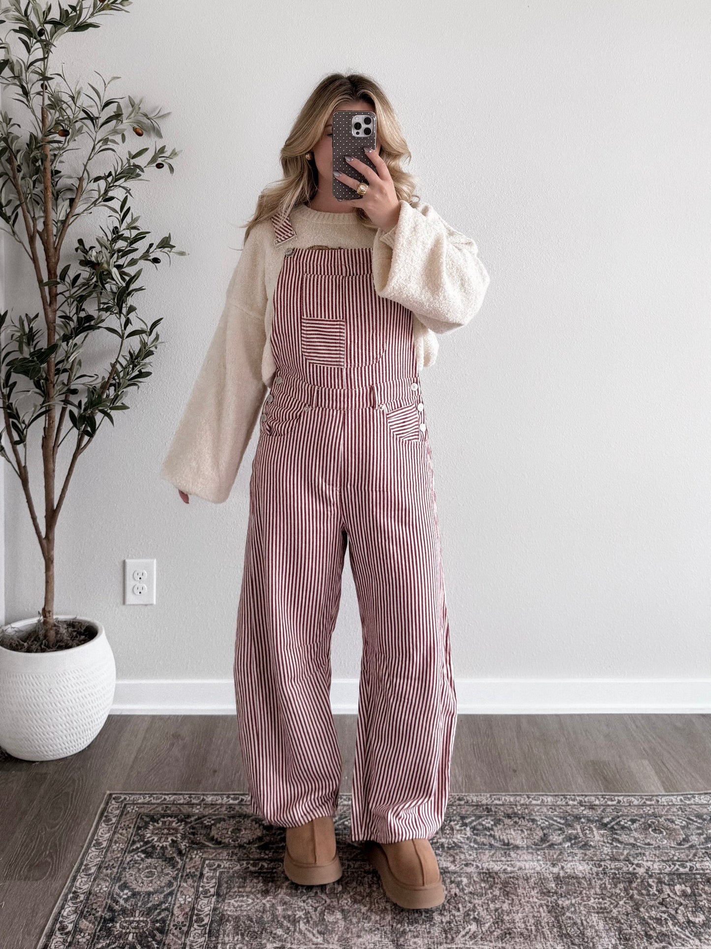 Cherrywood Striped Barrel Overalls