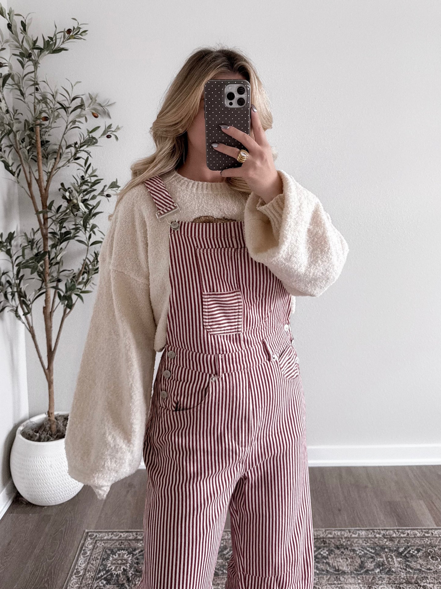 Cherrywood Striped Barrel Overalls