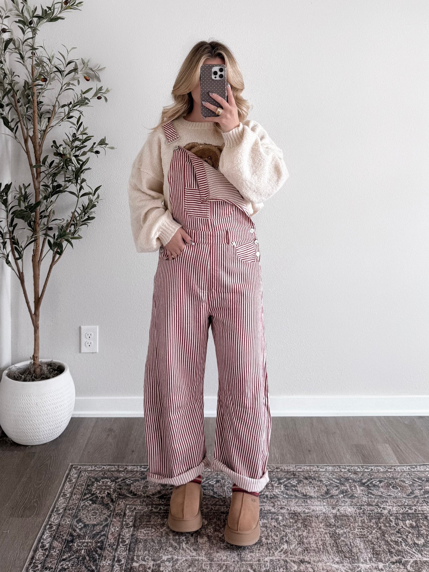 Cherrywood Striped Barrel Overalls
