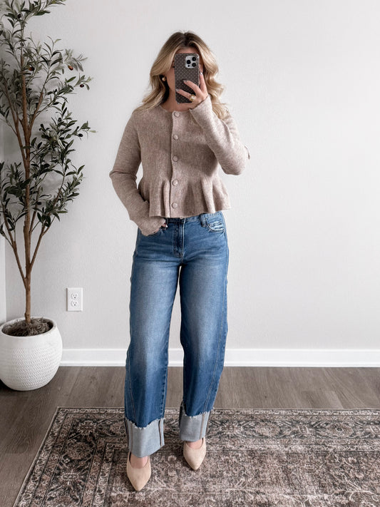 Charlie High Rise Cuffed Barrel Jean
